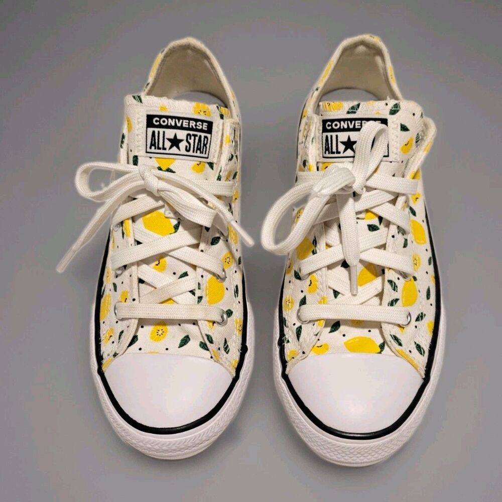 Converse All Star Kids Low Top Lace-Up Sneaker White Lemon Print US 3